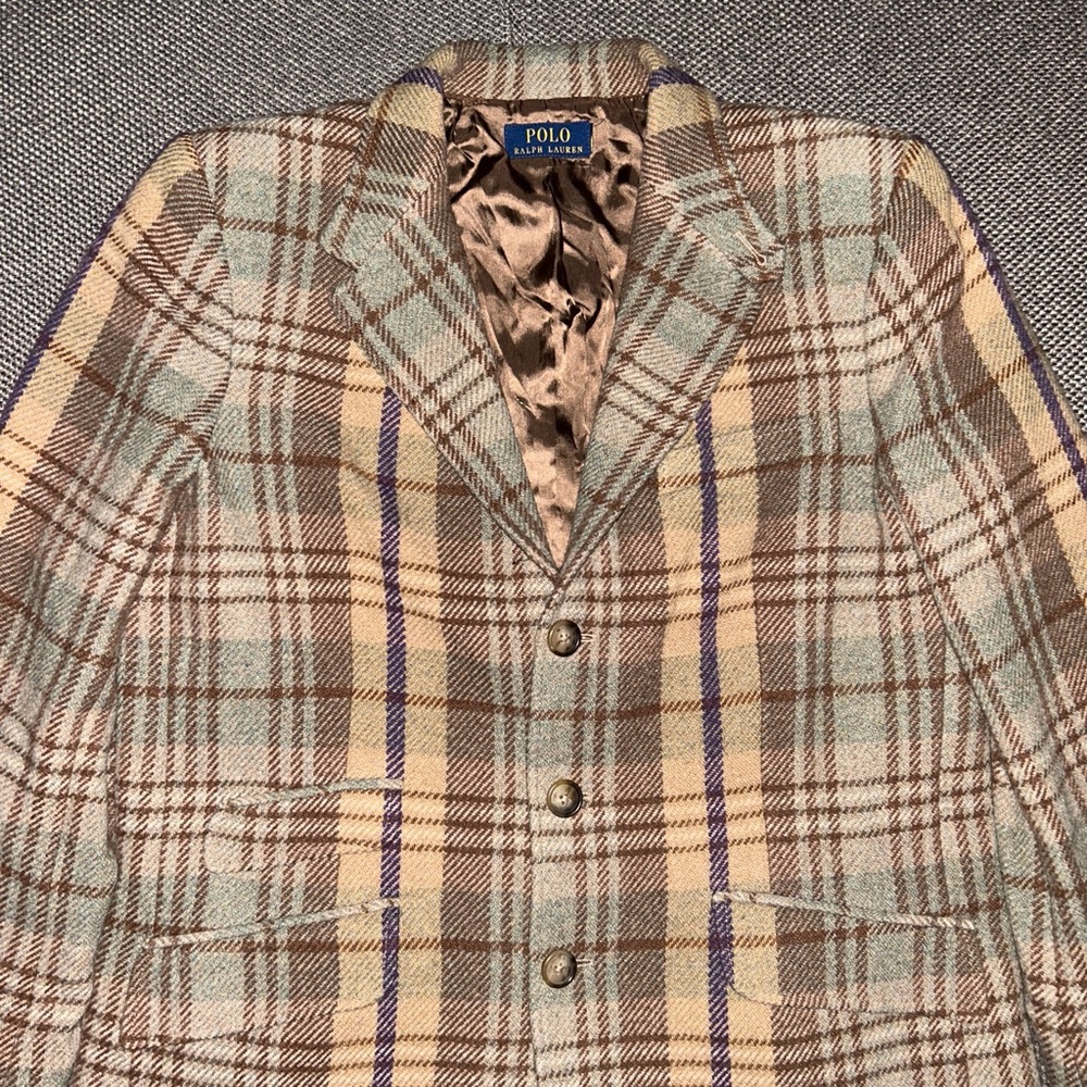 Polo Ralph Lauren Wool Blend Brown Plaid Peacoat Blazer Large - Picture 2 of 8